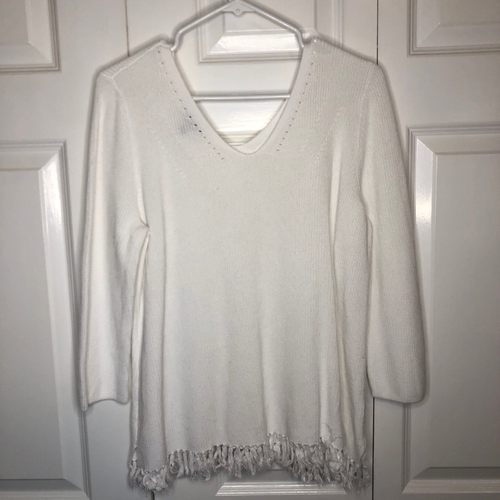Talbots Fringe Cotton Knit Sweater
